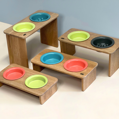 Comedero elevado en madera - Bowls cerámica